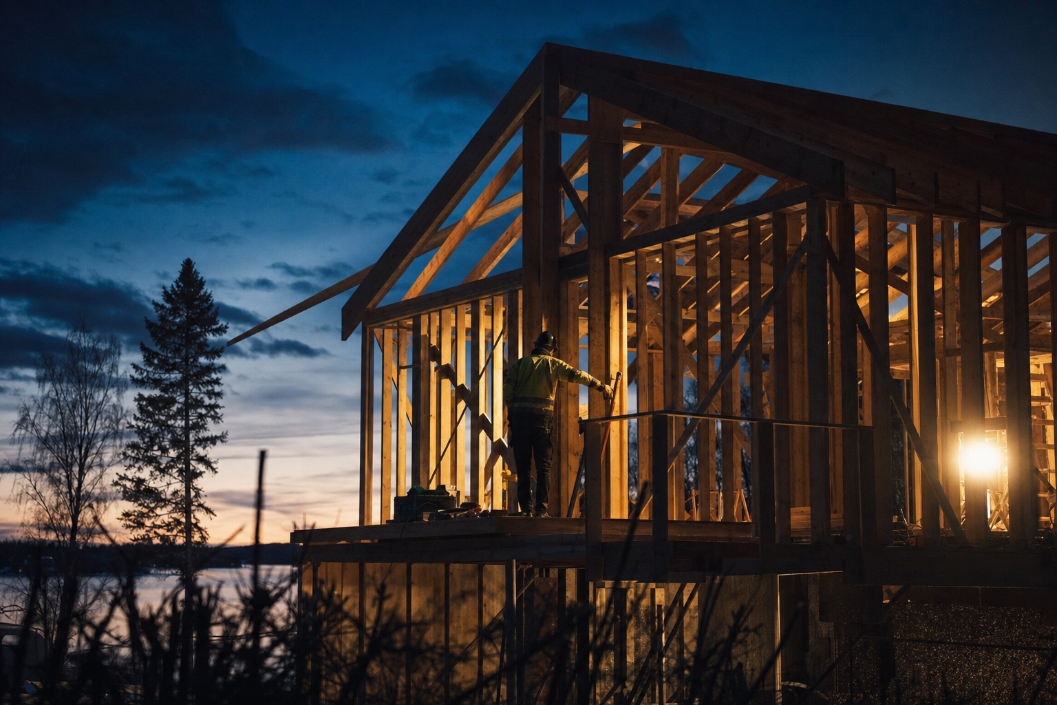 Puurunkotyömaa iltavalossa